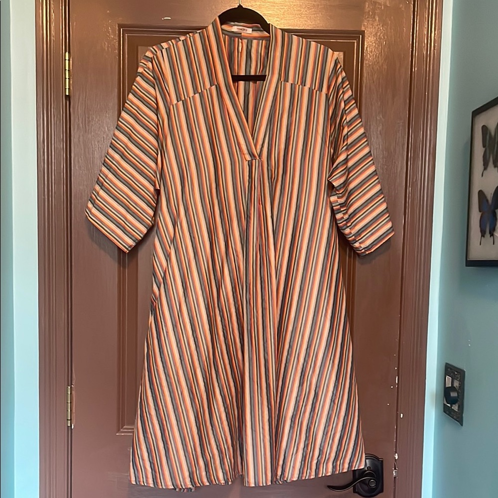 Candy Stripe Midi Dress - Orange and Blue pockets 6
